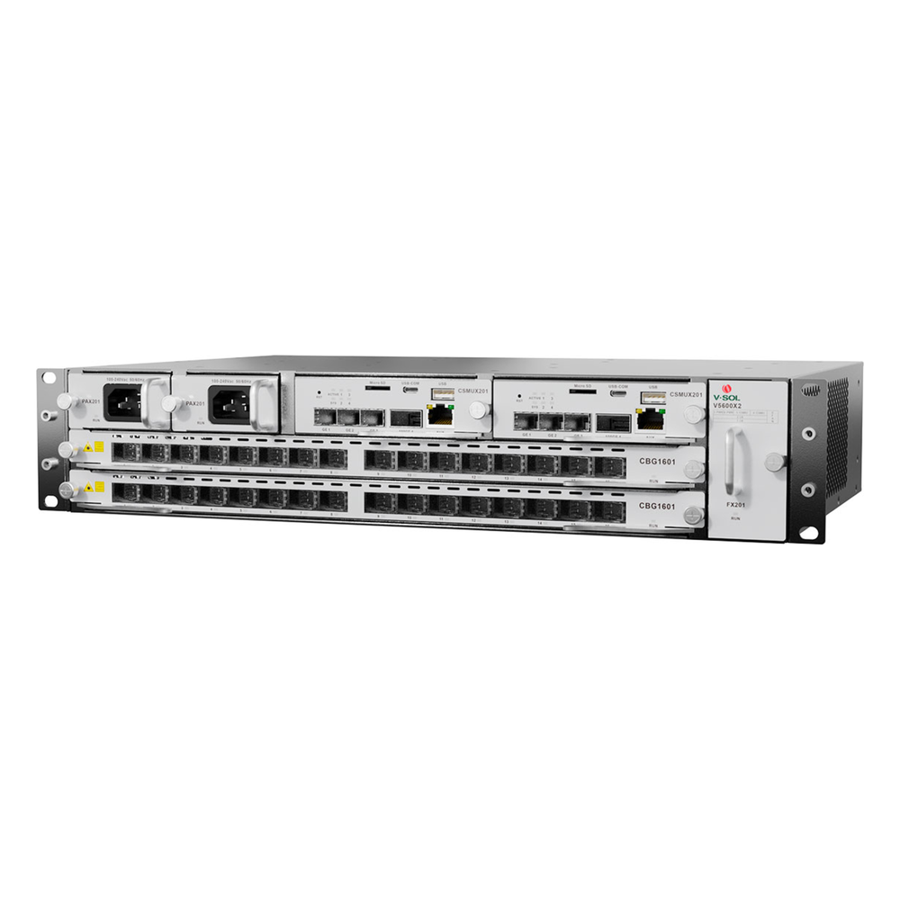 OLT Modular tipo Chasis GPON/XGS-PON Combo,1 Tarjeta de Servicio de 16 Puertos GPON, 2 Ranuras, 2 Fuentes de Alimentación AC, 2 UR V-SOL - Imagen 3