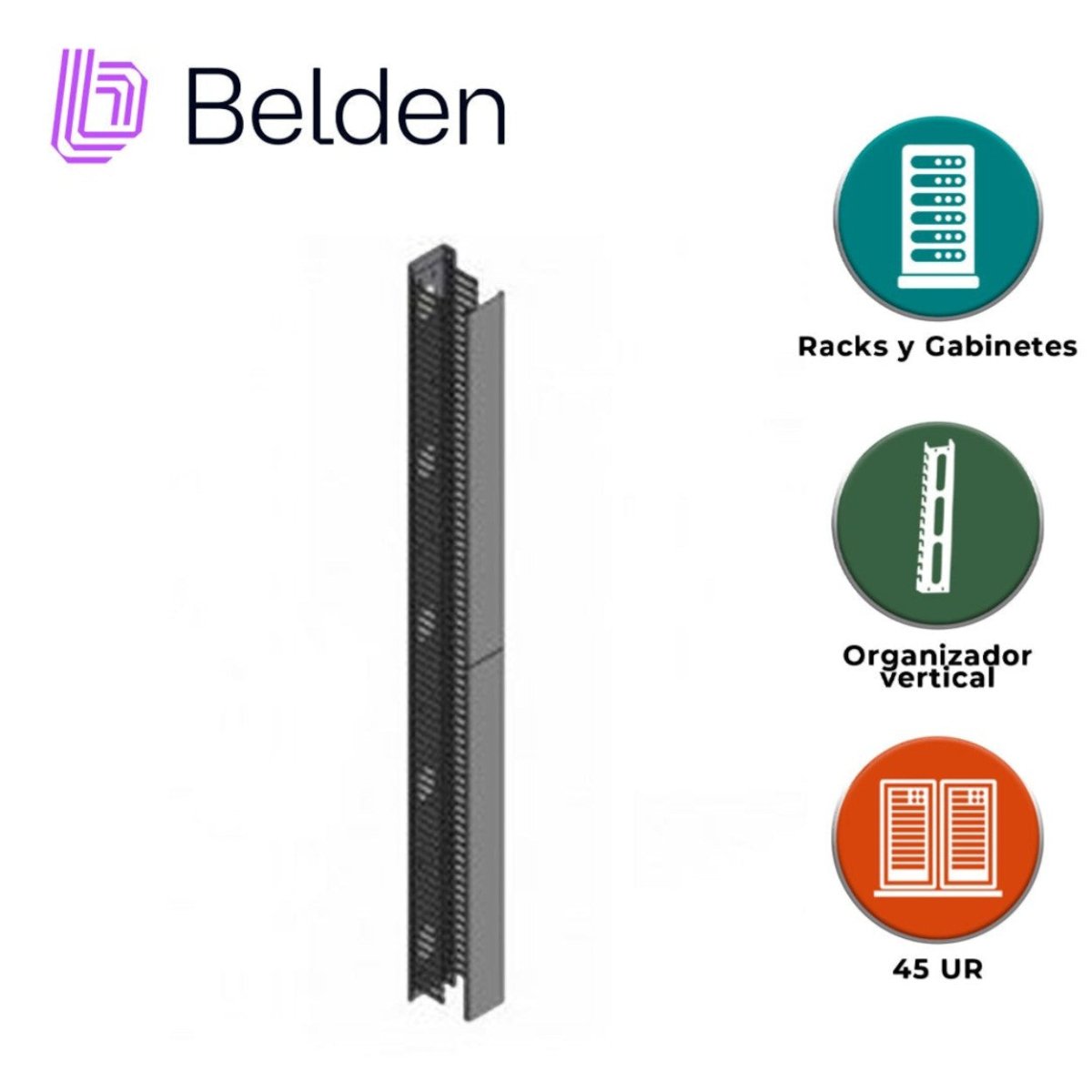 Accesorios para Racks y GabinetesBELDENVCMFDR4X4Organizador Vertical Sencillo 19U 84" Negro para Rack de 2 Postes Belden VCMFDR4X4 - SILYMX