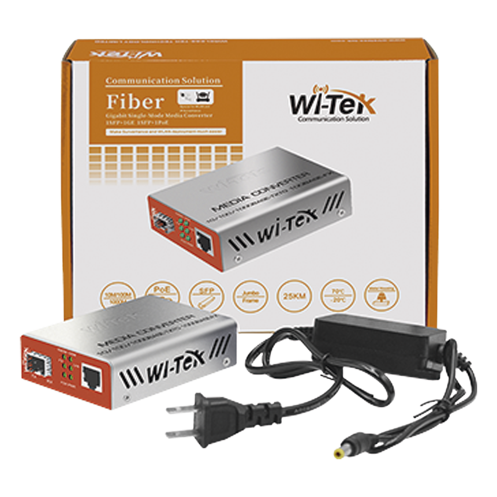 Convertidor de Medios PoE / RJ45 Gigabit 802.3af/at / SFP 1G / Alcance PoE 100 m (328.1 ft) / Fibra 25 km WI-TEK - Imagen 3