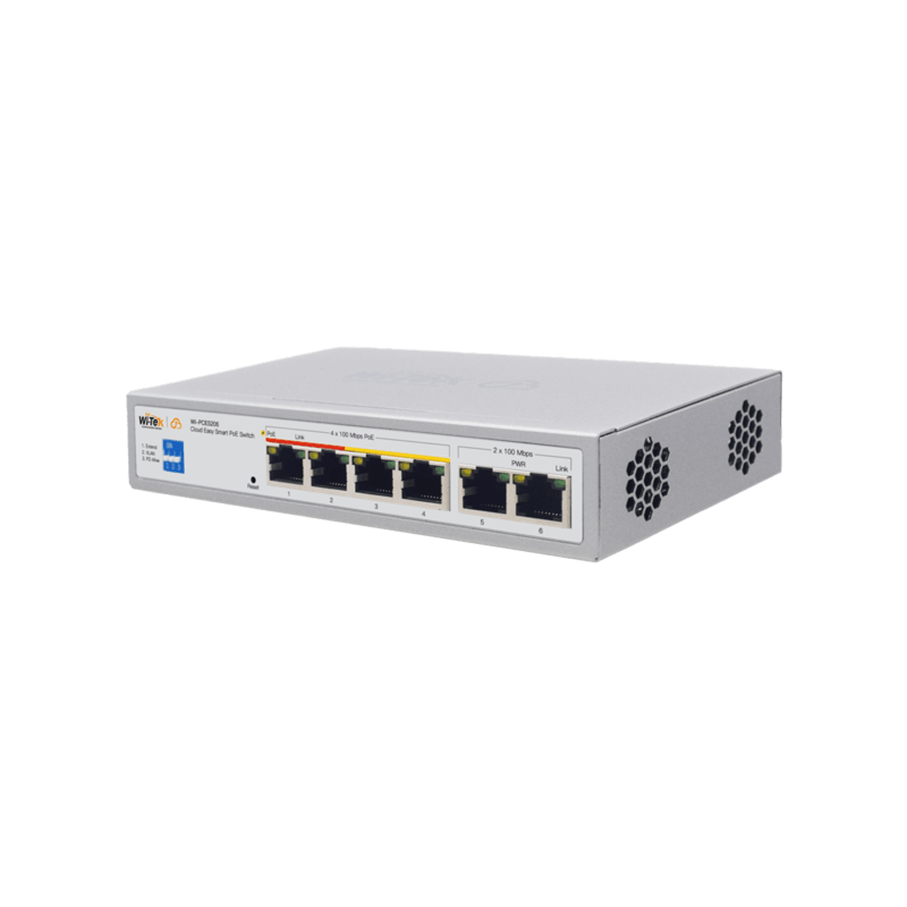 Switches PoEWI - TEKWI-PCES206Switch PoE Administrable Cloud 4 Puertos 10/100 Mbps 2 Uplink 60W 250m WI - TEK WI - PCES206 - SILYMX