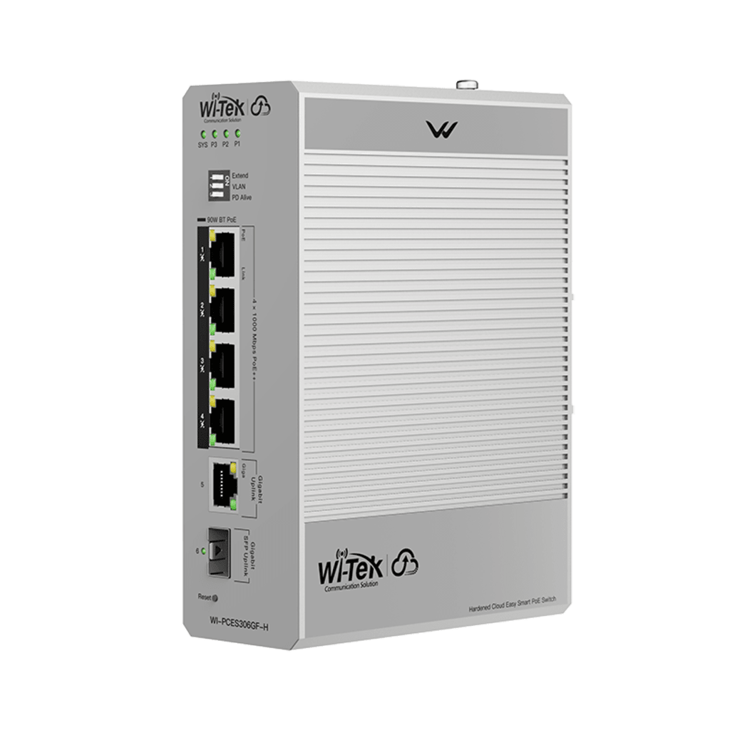 Switch Industrial PoE / 4 Puertos Gigabit PoE++ (802.3bt) / 1 Puerto Gigabit + 1 SFP / Alimentación DC 12-57V / Fanless / DIN-Rail / -30°C a 65°C / 55W-300W Budget PoE WI-TEK - Imagen 3