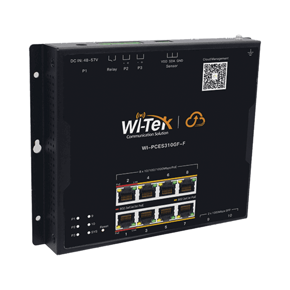 Switches PoEWI - TEKWI-PCES310GF-FSwitch Industrial Administrable 8 Puertos Gigabit PoE++ 145W 2 SFP Cloud Riel DIN WI - TEK WI - PCES310GF - F - SILYMX