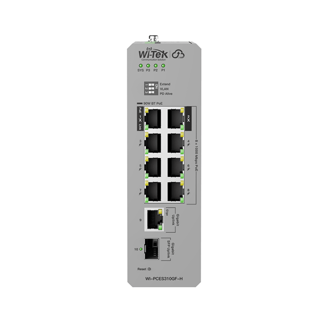 Switch Industrial PoE / 8 Puertos Gigabit PoE / 110W-270W Budget / SFP / DIN-Rail / -30°C a 65°C / Fanless WI-TEK - Imagen 2