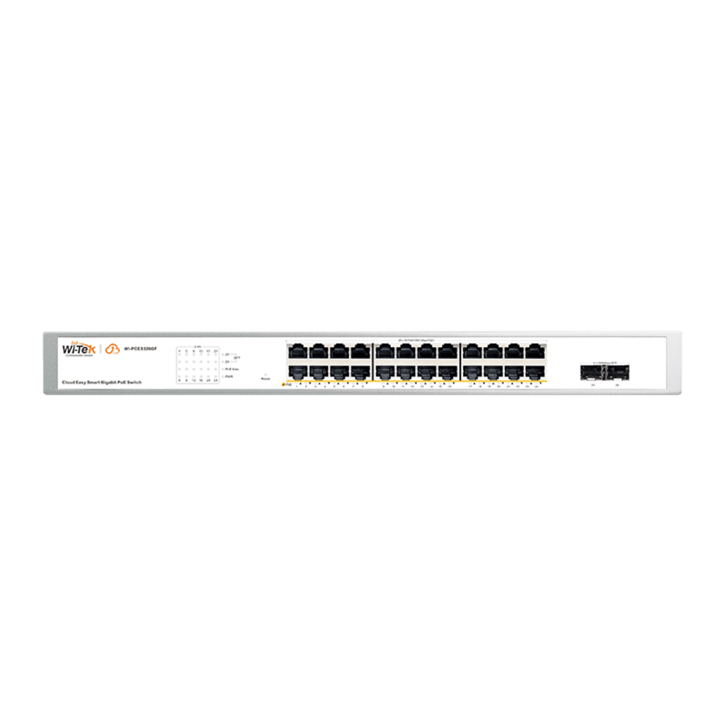 Switches PoEWI - TEKWI-PCES326GFSwitch Administrable 24 Puertos Gigabit PoE+ 370W 2 SFP Cloud WI - TEK WI - PCES326GF - SILYMX