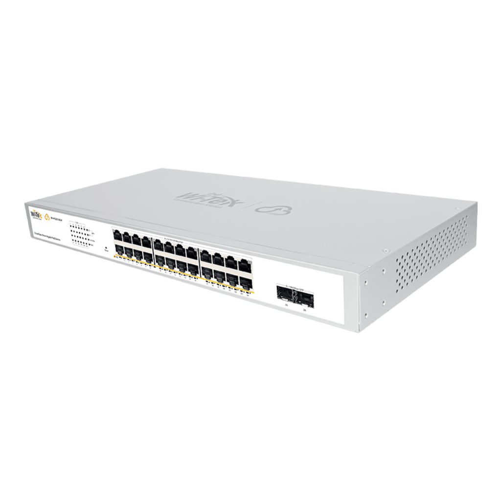 Switches PoEWI - TEKWI-PCES326GFSwitch Administrable 24 Puertos Gigabit PoE+ 370W 2 SFP Cloud WI - TEK WI - PCES326GF - SILYMX
