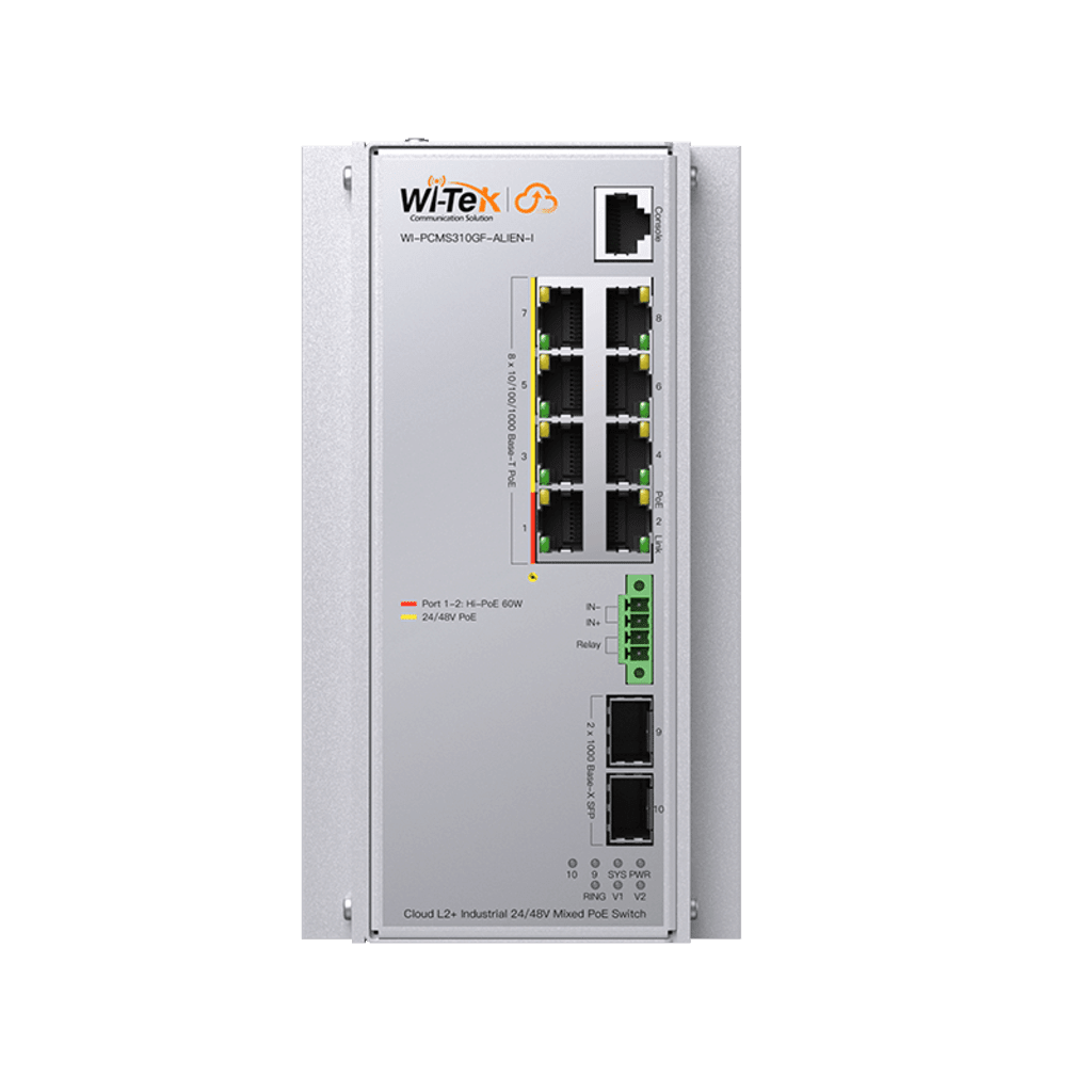 Switches PoEWI - TEKWI-PCMS310GF-ALIEN-ISwitch Industrial Administrable 8 Puertos Gigabit PoE++ 240W 2 SFP WI - TEK WI - PCMS310GF - ALIEN - I - SILYMX