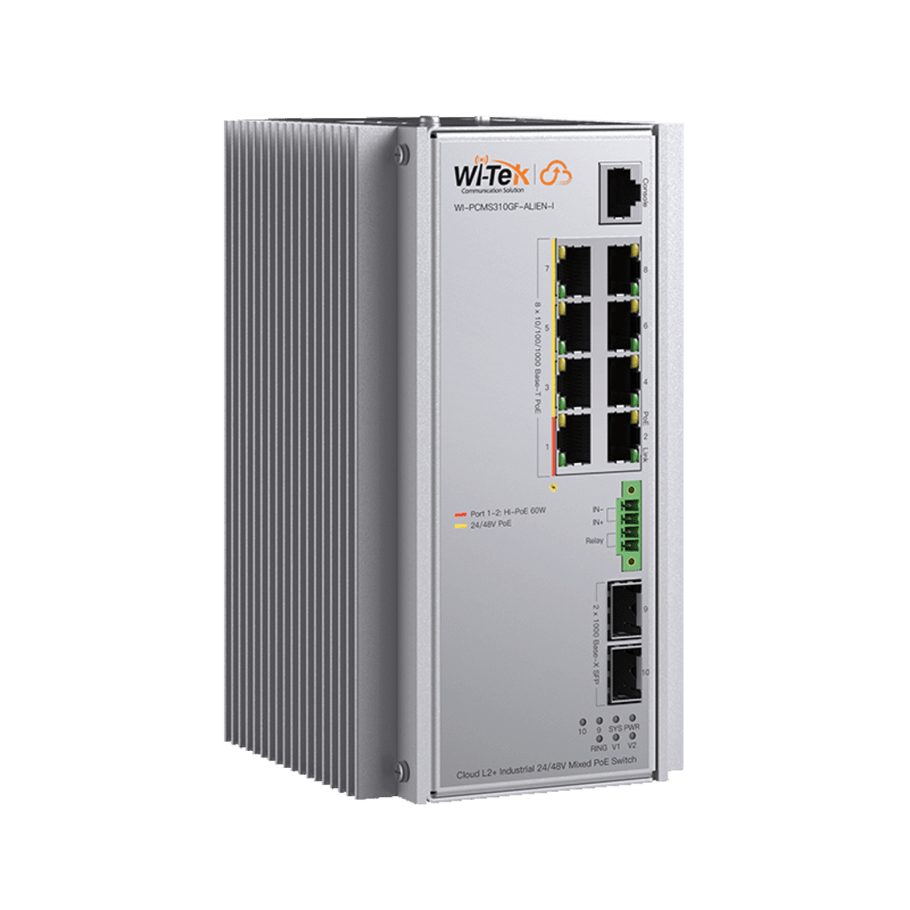 Switches PoEWI - TEKWI-PCMS310GF-ALIEN-ISwitch Industrial Administrable 8 Puertos Gigabit PoE++ 240W 2 SFP WI - TEK WI - PCMS310GF - ALIEN - I - SILYMX