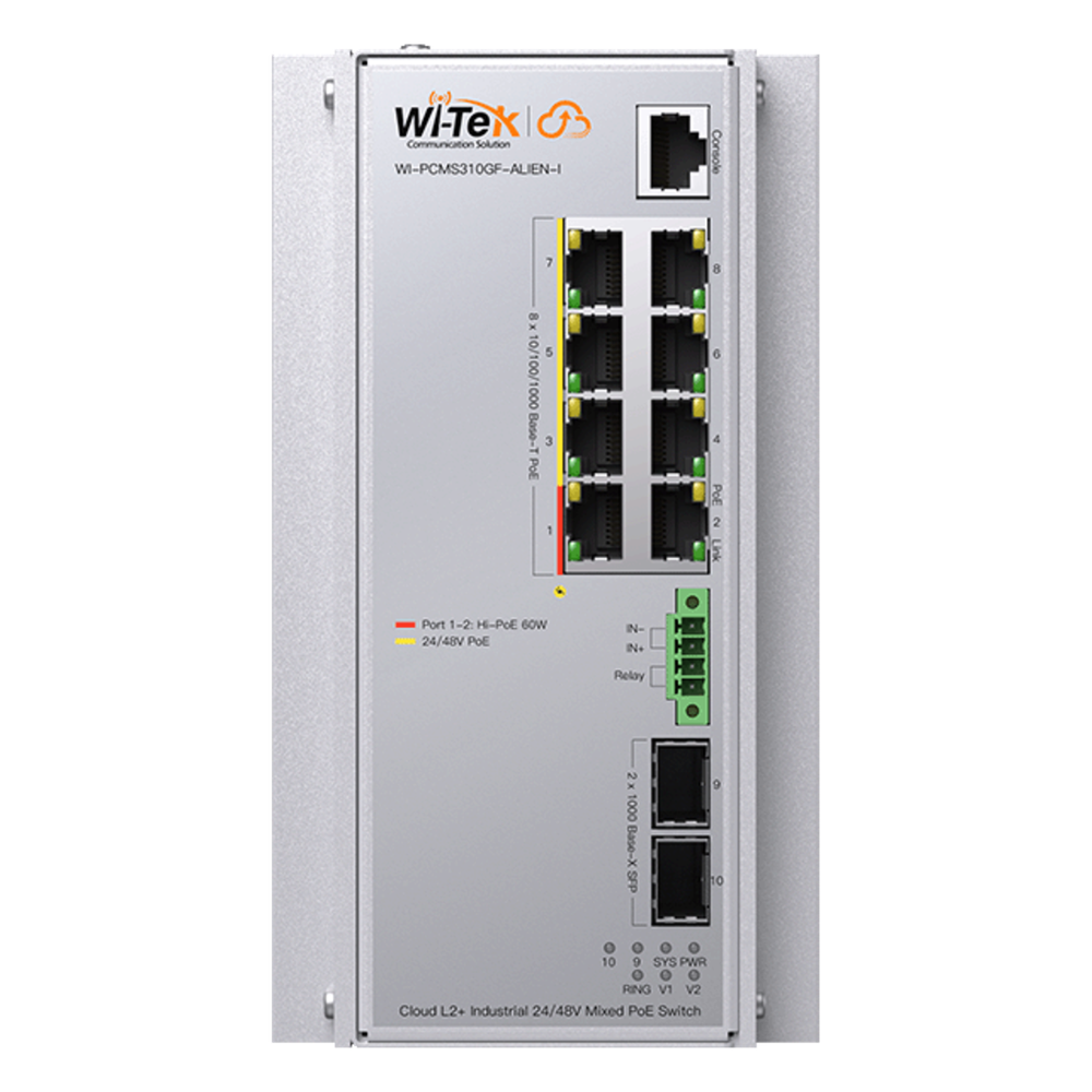 Switch Industrial Administrable 8 Puertos Gigabit PoE++ 240W 2 SFP WI-TEK WI-PCMS310GF-ALIEN-I - Imagen 2