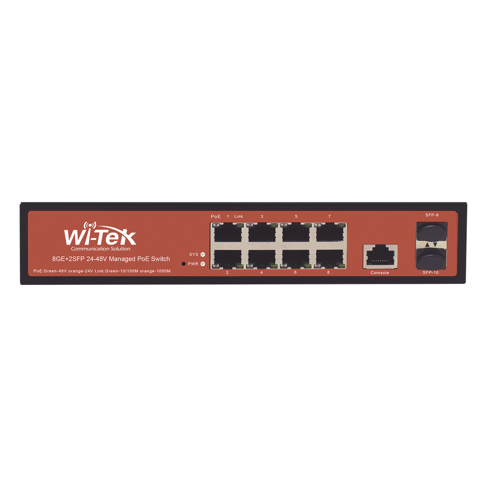 Switch Administrable de 8 puertos Gigabit Ethernet con PoE 802.3 af/at y 24V Pasivo + 2 SFP Gigabit, 150 W WI-TEK - Imagen 2