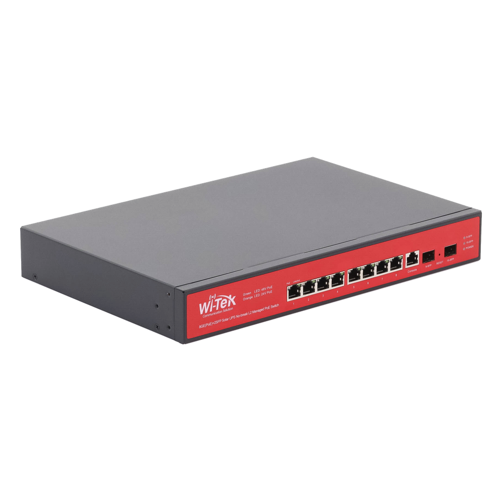 Switch Administrable Capa 2 de 8 puertos 10/100/1000 PoEaf/at + 2 x SFP Gigabit, con respaldo para energía solar WI-TEK - Imagen 3