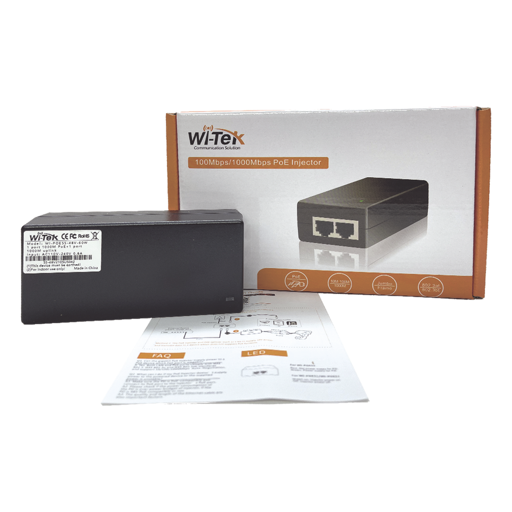 Inyector PoE Gigabit / 30W 802.3af/at / 48V / Alcance 100 m (328 ft) / Plug and Play / CCTV WI-TEK - Imagen 2