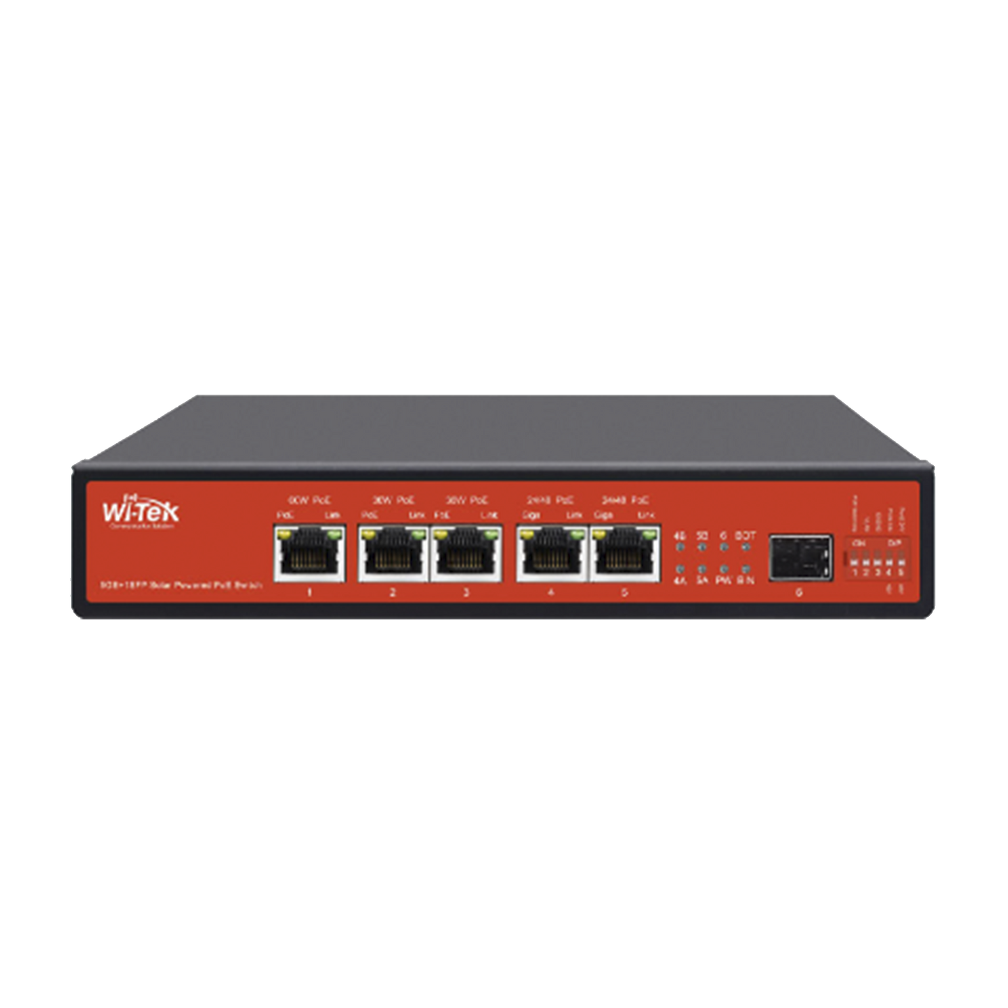 Controlador Solar de 15A con Switch PoE / 1 Puertos Gigabit PoE 802.3 bt / 2 Puertos PoE 802.3 af/at / 2 Puertos PoE Pasivo 24/48 Vcc / 1 Puerto SFP / No administrable WI-TEK - Imagen 1