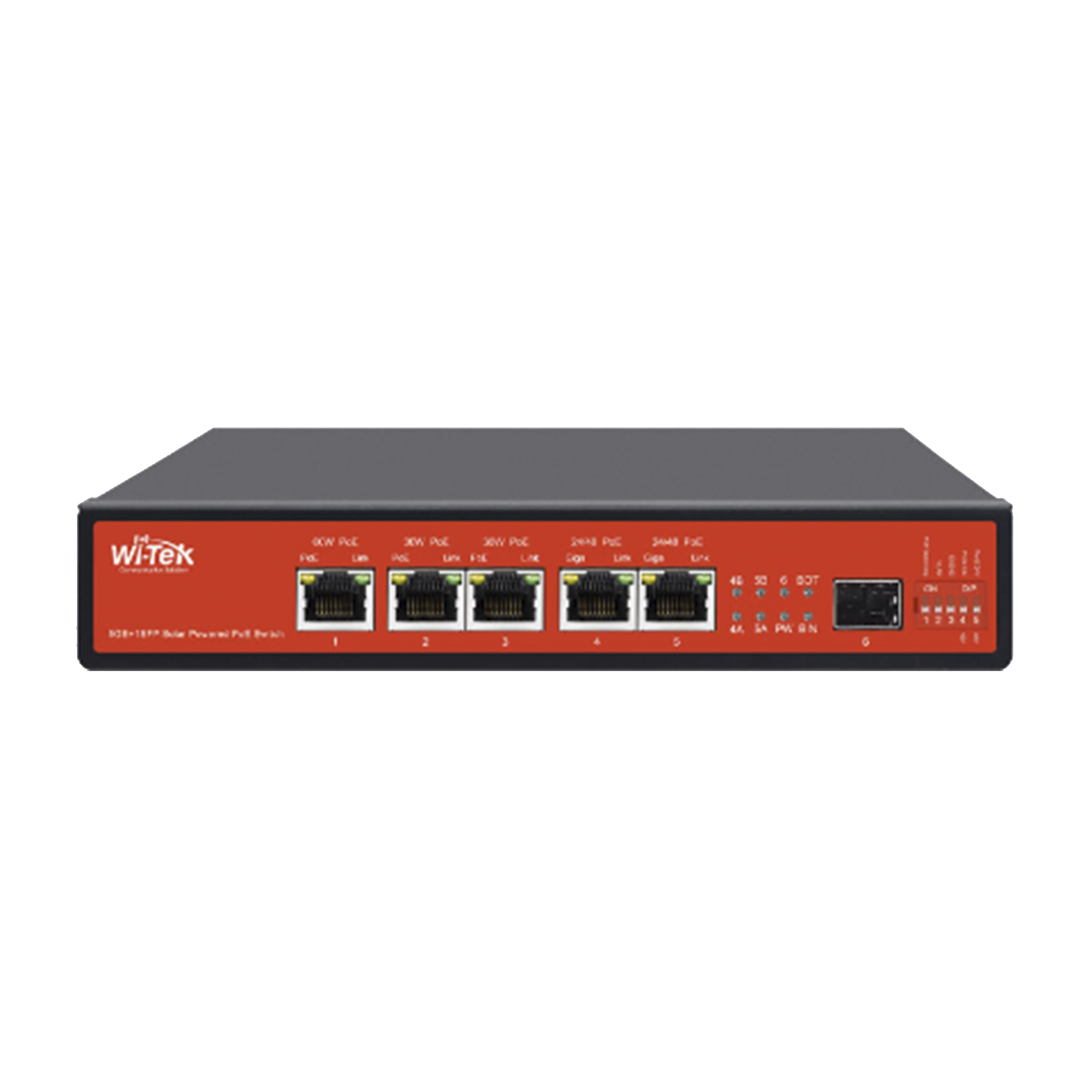 Controlador Solar de 15A con Switch PoE / 1 Puertos Gigabit PoE 802.3 bt / 2 Puertos PoE 802.3 af/at / 2 Puertos PoE Pasivo 24/48 Vcc / 1 Puerto SFP / No administrable WI-TEK - Imagen 1