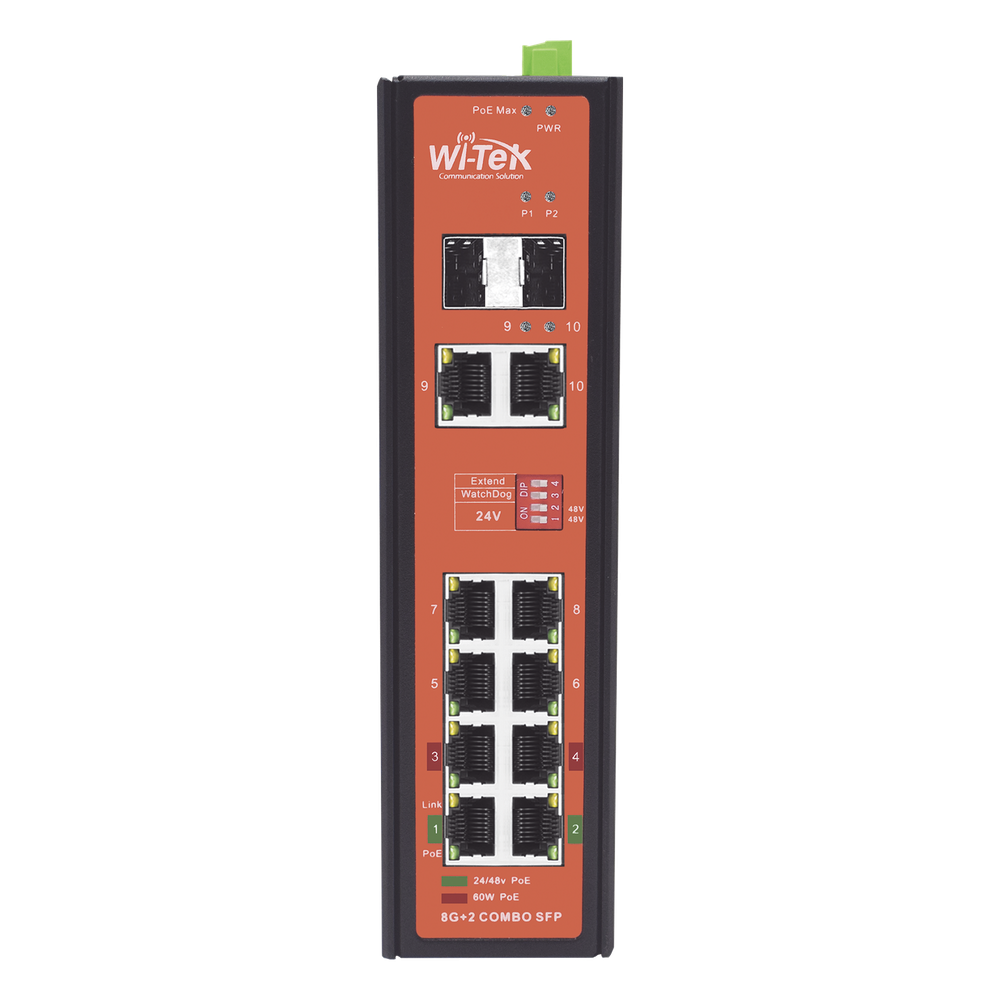 Switch Industrial PoE++ y pasivo de 24V, no administrable con 8 puertos Gigabit + 2 SFP combo WI-TEK - Imagen 2
