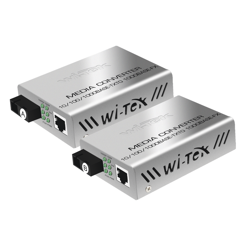 Convertidor de Medios / Alcance 20 km / 1 Puerto SC/UPC 1000 Mbps / 1 Puerto RJ45 1000 Mbps / Longitud de Onda Tx 1310nm Rx 1550nm / Par A y B WI-TEK - Imagen 1