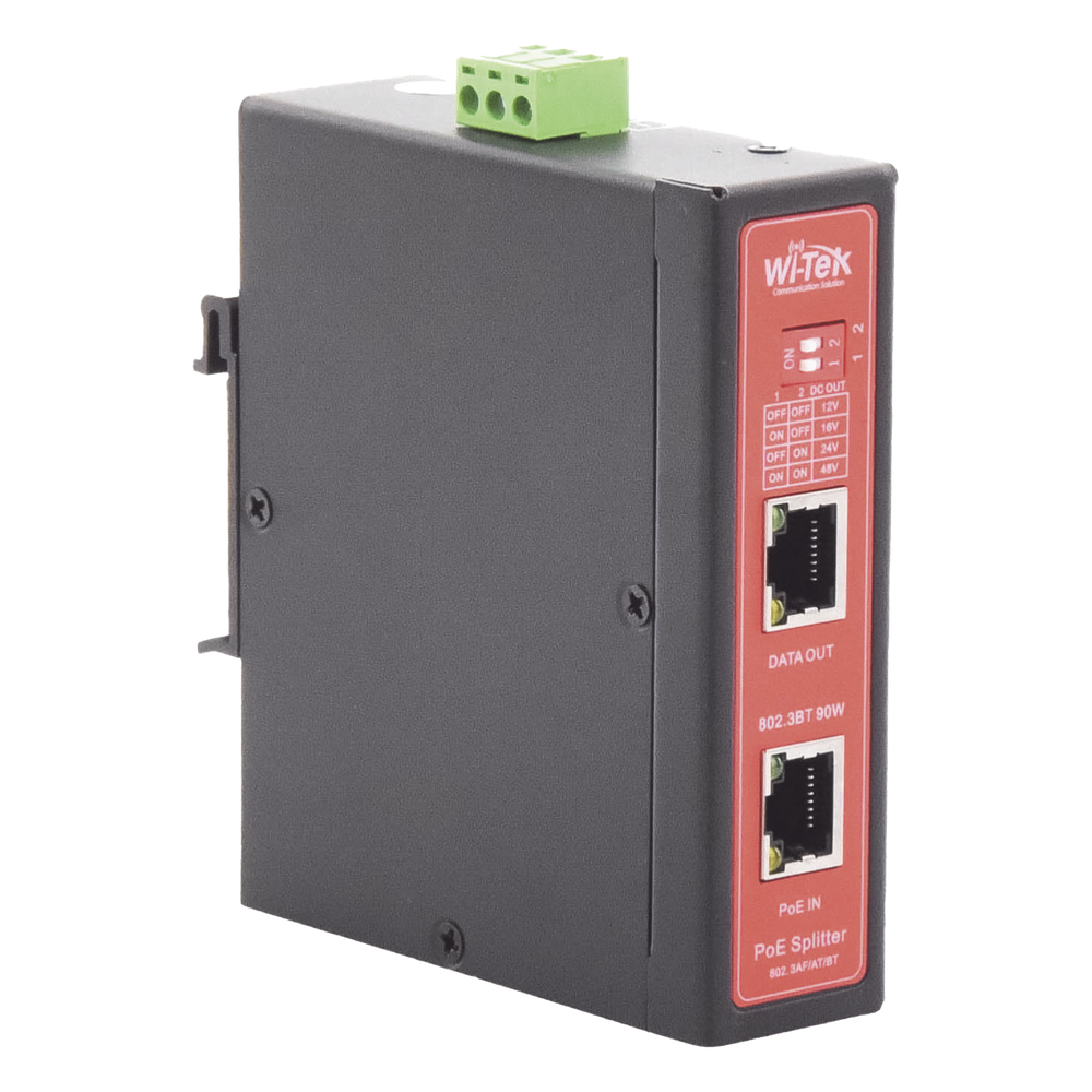 Splitter PoE IN hasta 90 W / Salida DC 12v/16V/24v o 48V / Carcasa metálica / Industrial soporte para riel DIN / Aplicaciones CCTV WI-TEK - Imagen 3