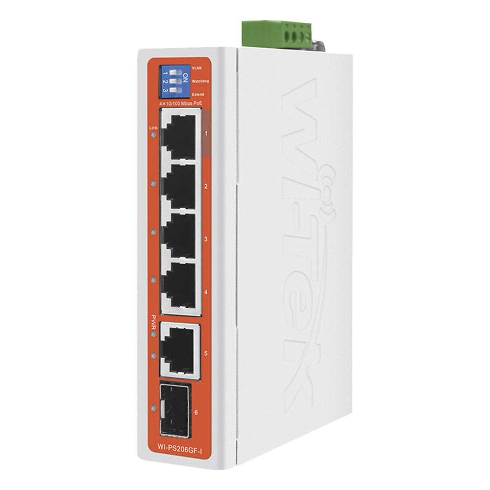 Switch Industrial PoE / 4 Puertos Fast Ethernet / 2 Uplink Gigabit / Alcance 250 m / Protección 6 kV WI-TEK - Imagen 2