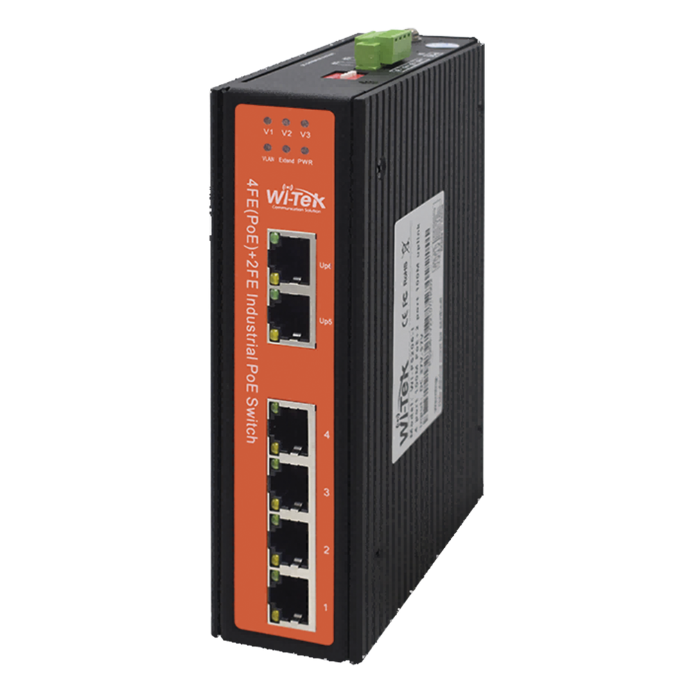 Switch Industrial PoE / 4 Puertos Fast Ethernet 802.3af/at / 2 Puertos Uplink Gigabit / PoE Extendido 250 m / Rango -30°C a 65°C WI-TEK - Imagen 3