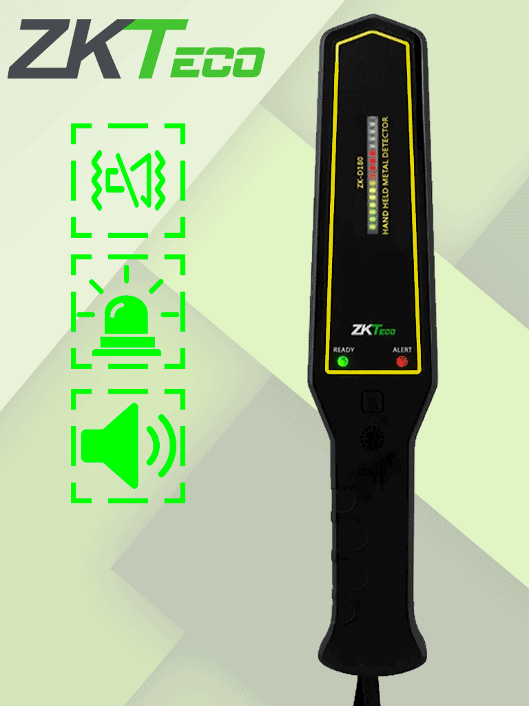 Detectores de MetalZKTECOZK-D180Detector de Metales Portátil Alta Sensibilidad Batería Recargable 40 Horas Alarma Visual Sonora Vibración ZKTECO ZK - D180 - SILYMX