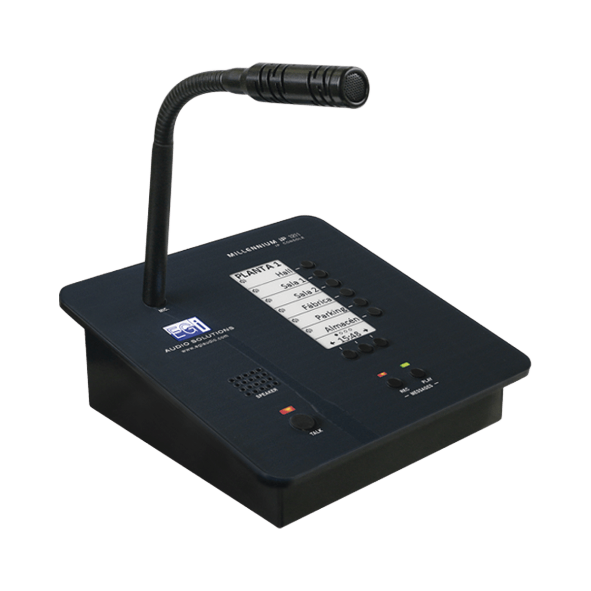CONSOLA DE AVISOS MULTIZONA IP CON DISPLAY, MICRÓFONO Y GARBADOR DE MENSAJES - SILYMX
