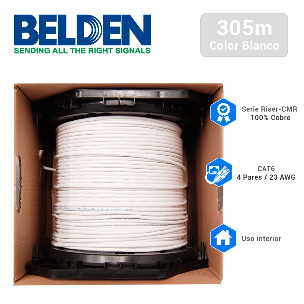 Bobina de Cable Belden Cat6 UTP 305 Metros Blanco 2412 009A1000 - SILYMX