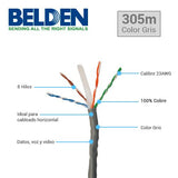Bobina de Cable Belden Cat6+ UTP 305 Metros Gris 2412 0081000 - SILYMX