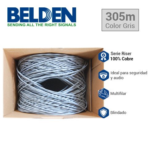 Bobina de Cable Belden 2x14 Blindado de Señal 305 Metros Gris 305m 5100FE 0081000 - SILYMX