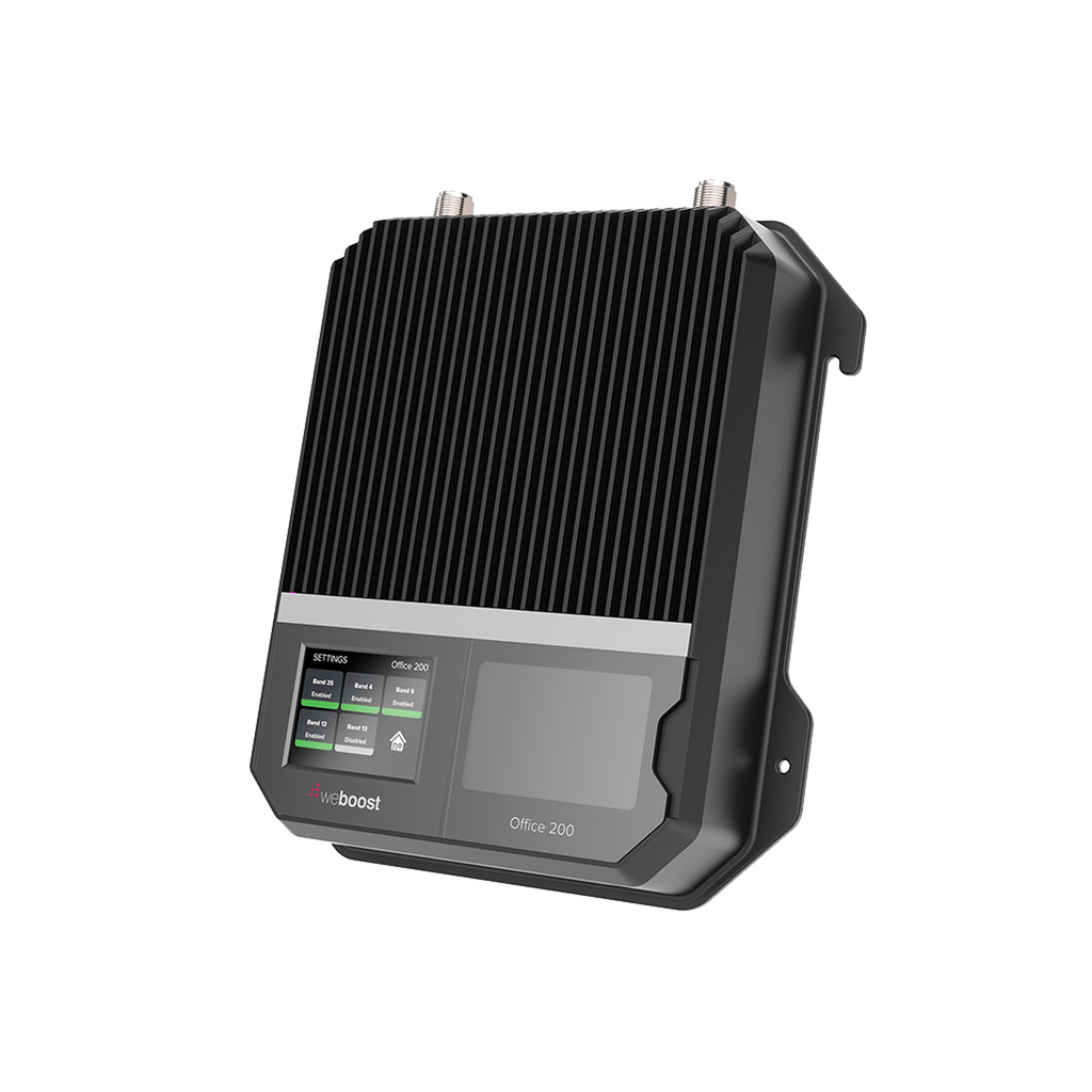 Amplificador Office 200 para 4G, 3G, 2G y llamada VoLTE y convencional. Especial para personalizarlo con antenas, cables y accesorios de acuerdo al requerimiento de la instalación. Puede cubrir áreas de hasta 4300 Metros Cuadrados