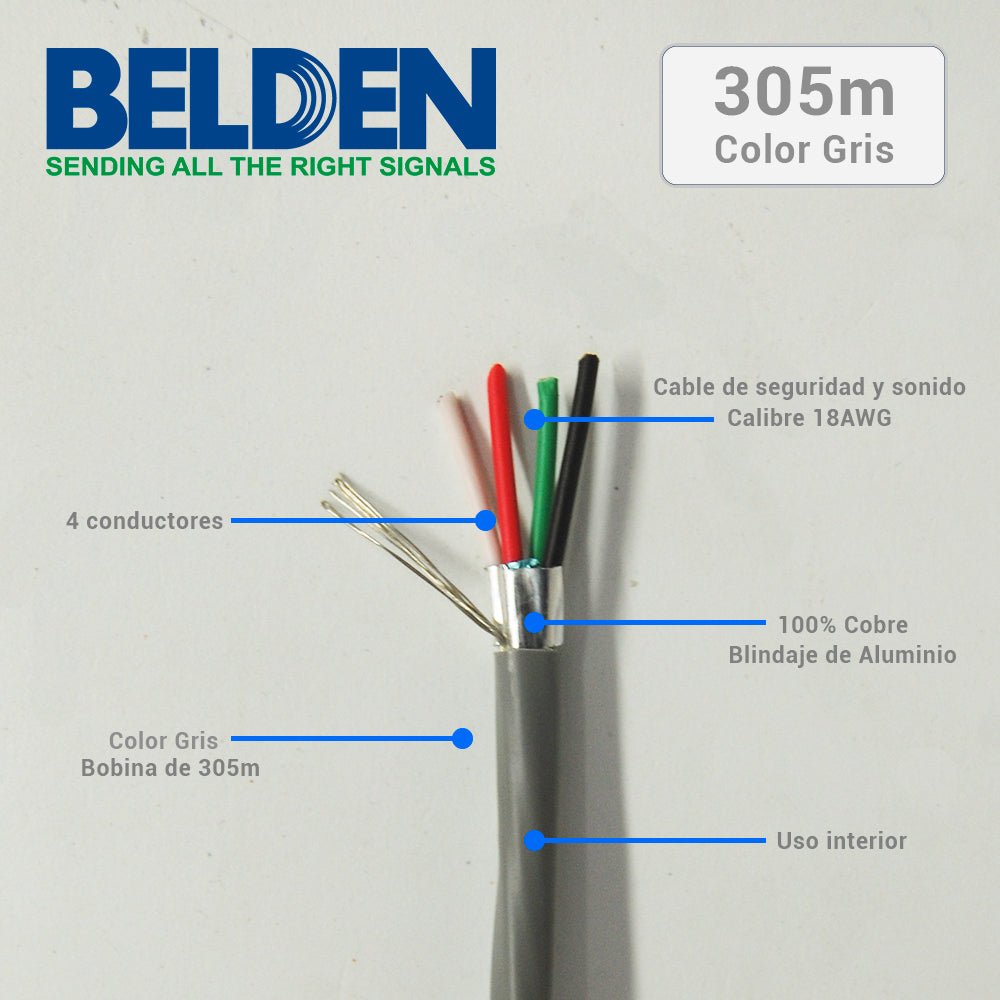 Bobina de Cable Belden 4x18 AWG Blindado 5302FE 305 Metros Gris 5302FE 0081000 - SILYMX