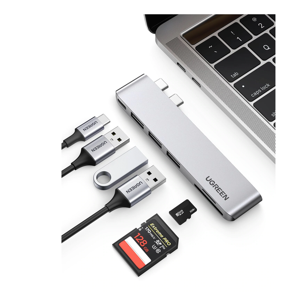 HUB Multifuncional para MacBook Pro/Air, 3 Puertos USB3.0 + MemoriaSD + MemoriaTF+ PD - SILYMX