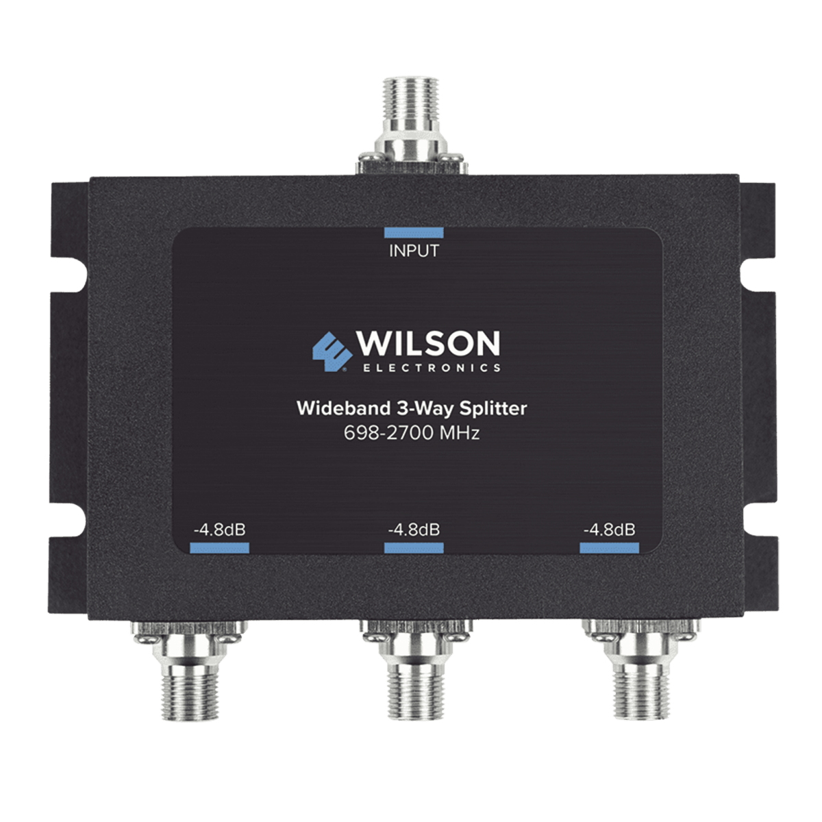 Divisor de potencia de 3 vías para la distribución de señal a tres antenas de servicio | 4.8 dB de pérdida por puerto | Conectores F hembra - SILYMX