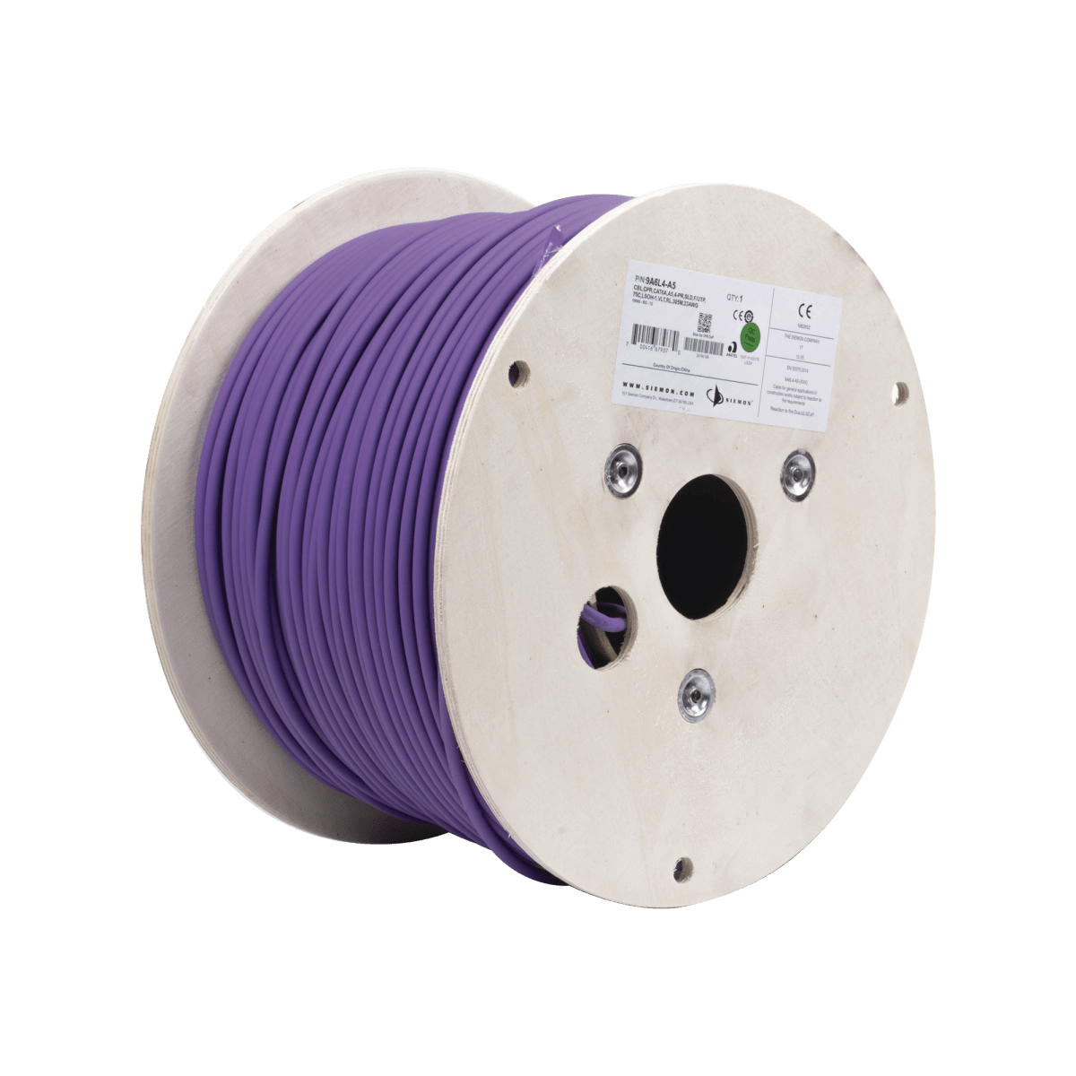 Bobina de Cable Blindado F/UTP de 4 Pares, Z-MAX, Cat6A, Soporte de Aplicaciones 10GBase-T, LS0H (Libre de Gases Toxicos), Color Violeta, 305m - SILYMX