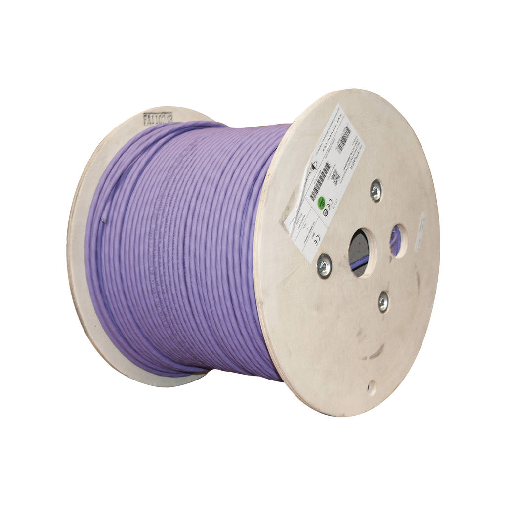 Bobina de Cable Blindado S/FTP de 4 pares, Cat7A, Inmune a Ruido e Interferencias, LS0H (Bajo humo, Cero Halógenos), Color Violeta, 305 m - SILYMX