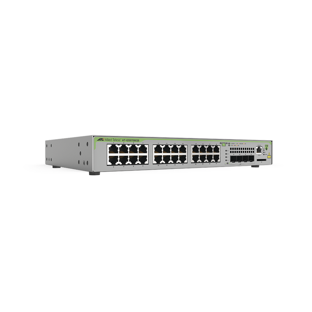Switch Administrable CentreCOM GS970M, Capa 3 de 24 Puertos 10/100/1000 Mbps + 4 SFP Gigabit - SILYMX