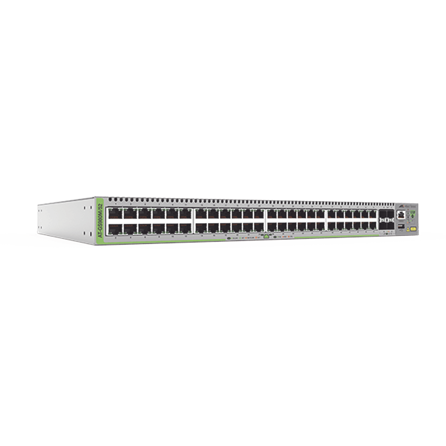 Switch Administrable CentreCOM GS980M, Capa 3 de 48 puertos 10/100/1000Mbps + 4 SFP Gigabit - SILYMX