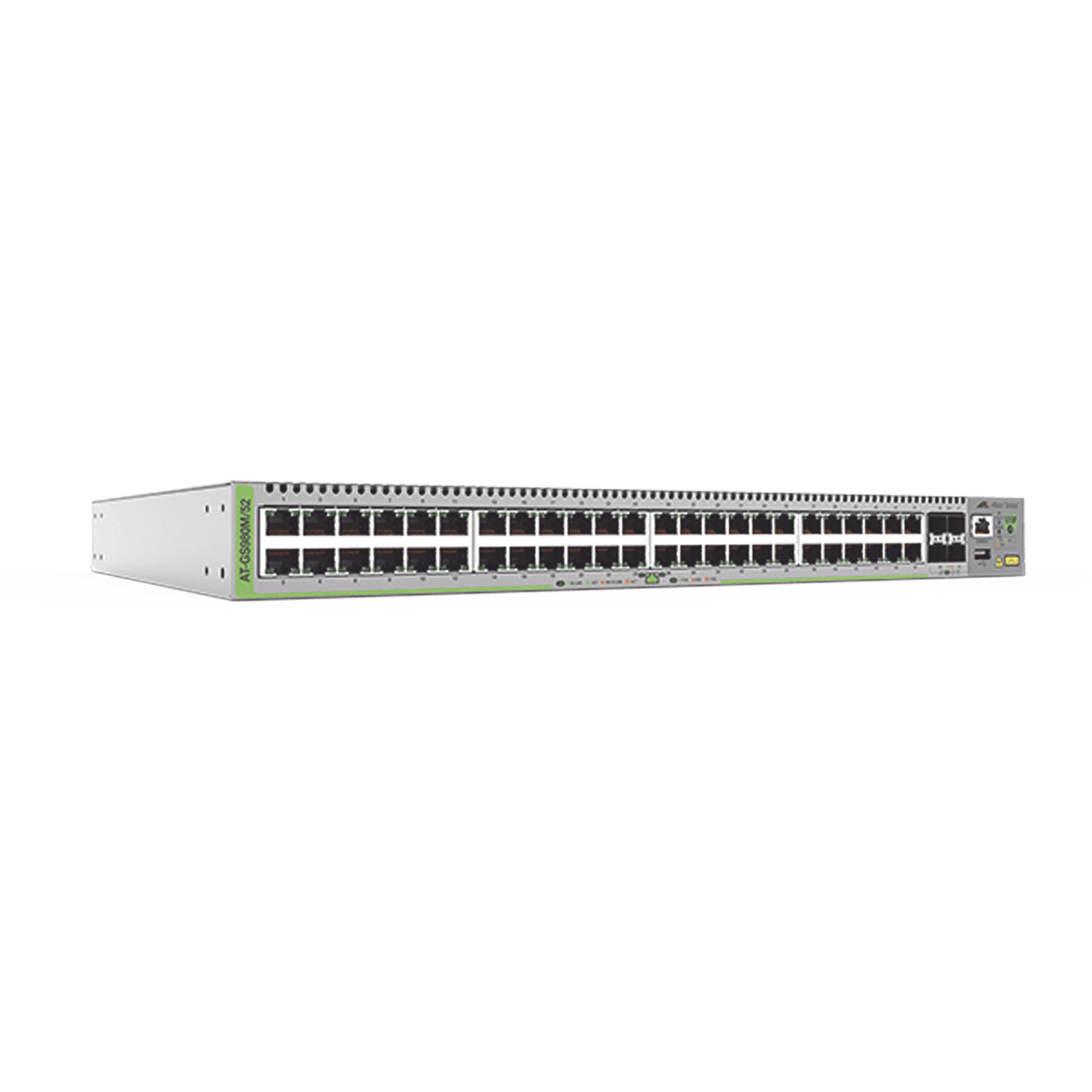 Switch Administrable CentreCOM GS980M, Capa 3 de 48 puertos 10/100/1000Mbps + 4 SFP Gigabit - SILYMX