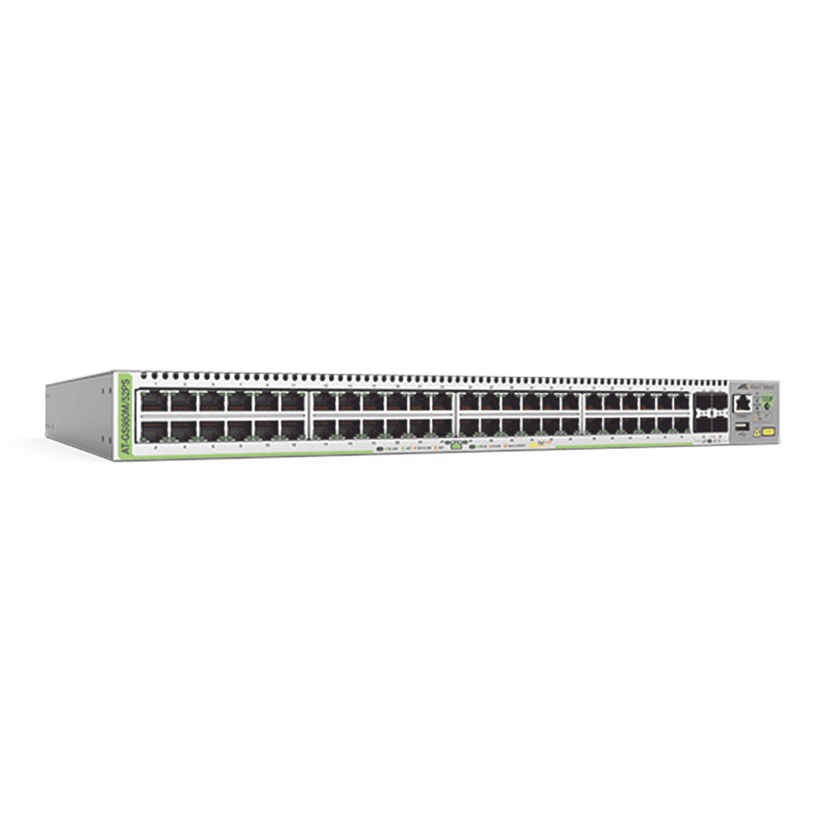 Switch PoE+ Administrable CentreCOM GS980M, Capa 3 de 48 puertos 10/100/1000Mbps + 4 SFP Gigabit, 740 W - SILYMX