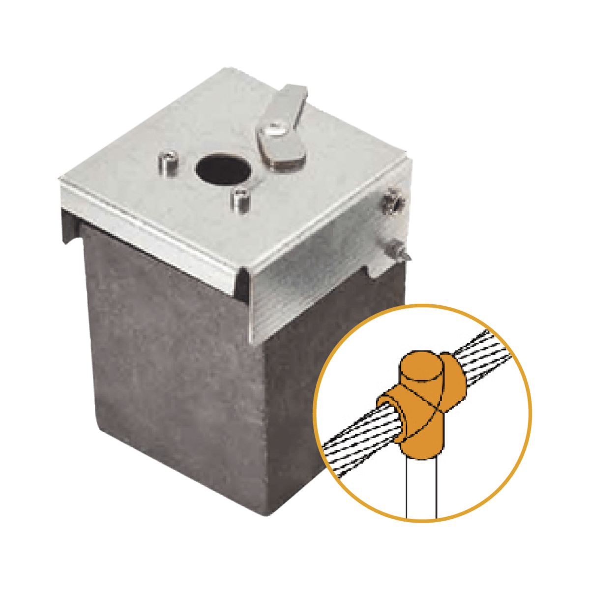 Molde de grafito vertical unión en T vertical de cable 2/0 AWG (pasante) con Pica de ø16 mm (terminal). - SILYMX