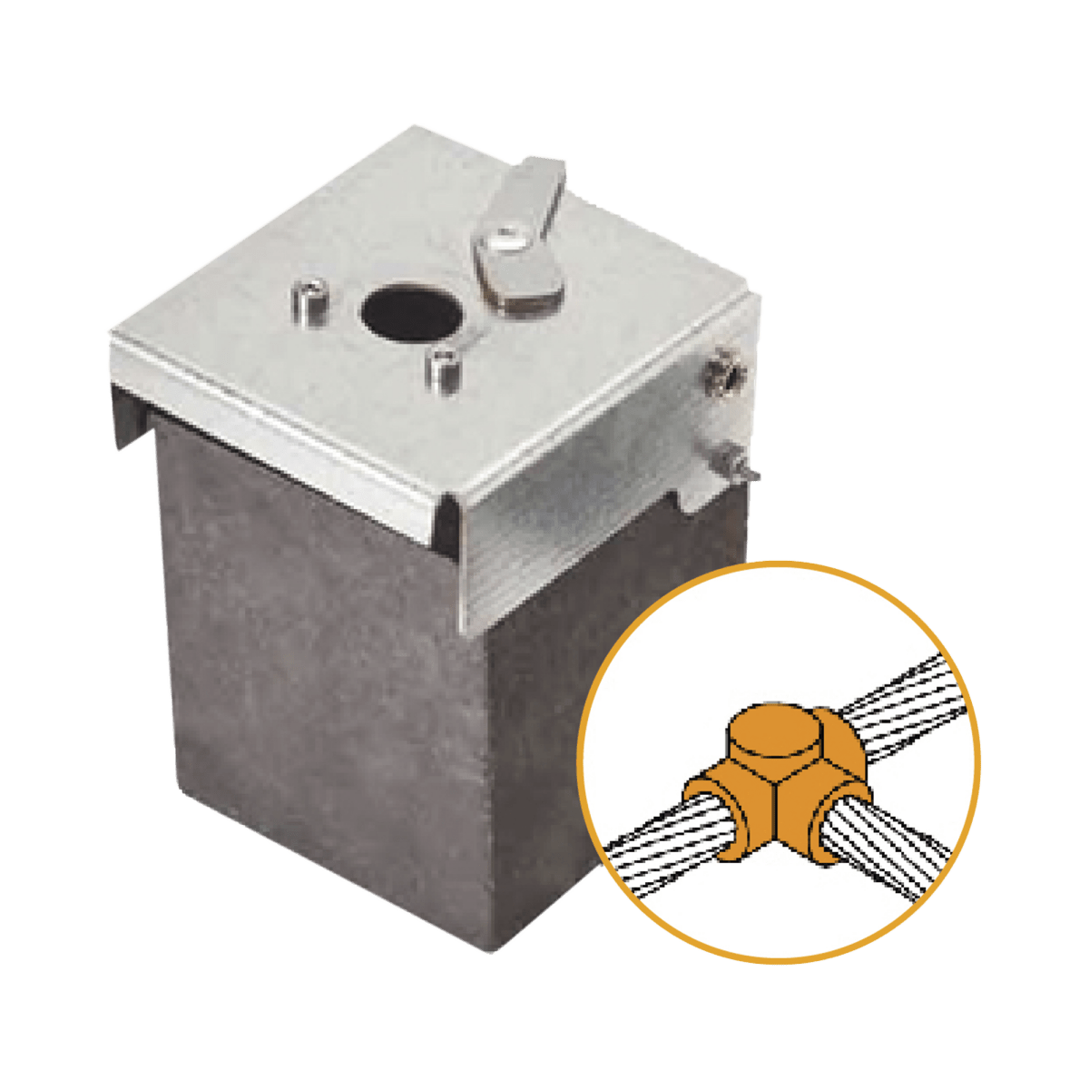 Molde de grafito horizontal unión en T horizontal de cable 2/0 AWG (pasante) con cable 2/0 AWG (terminal). - SILYMX