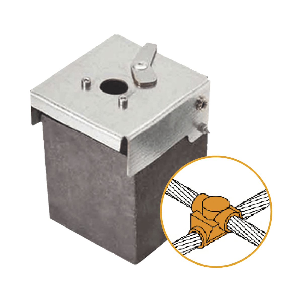 Molde de grafito horizontal unión en cruz sobrepuesta de cable 4/0 AWG (pasante) con cable 4/0 AWG (terminal). - SILYMX