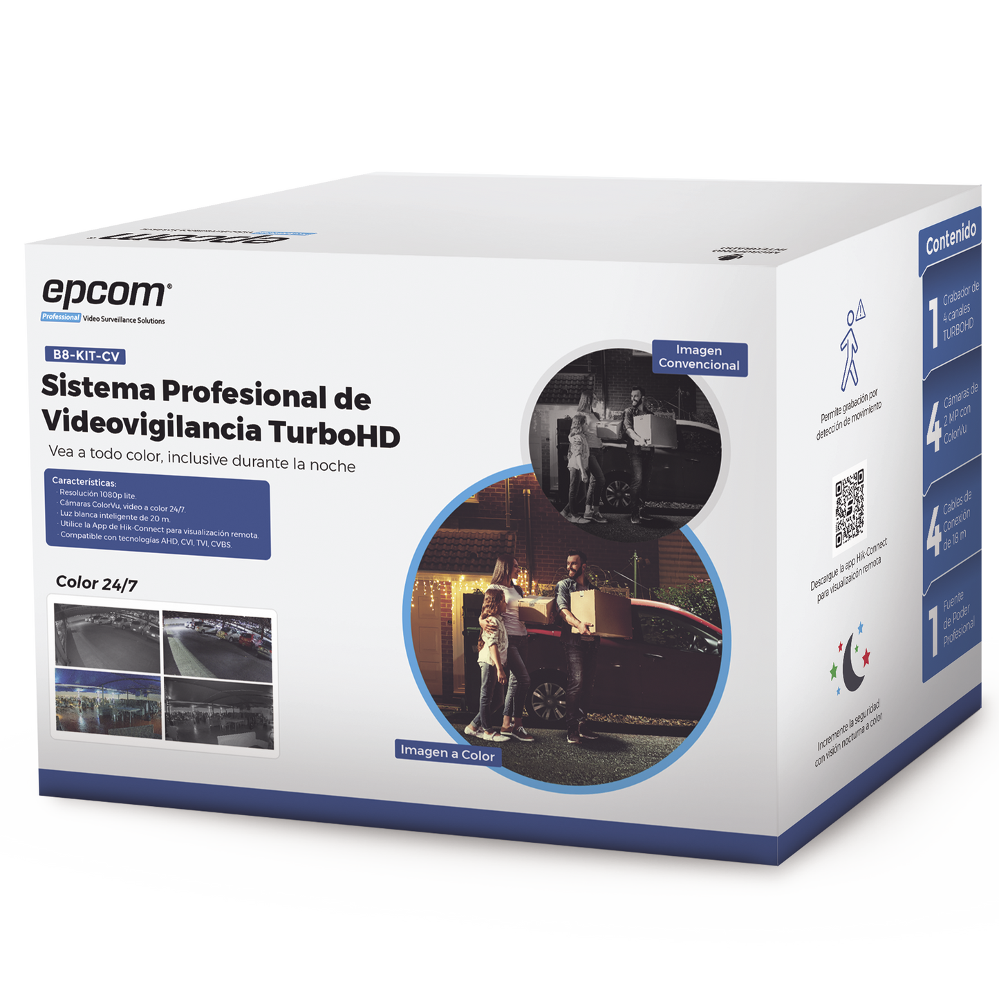 Kit TurboHD 1080p Lite / DVR 4 Canales / 4 Cámaras Bala 2 Megapixel ColorVu / Fuente de Poder / Accesorios de instalación - SILYMX