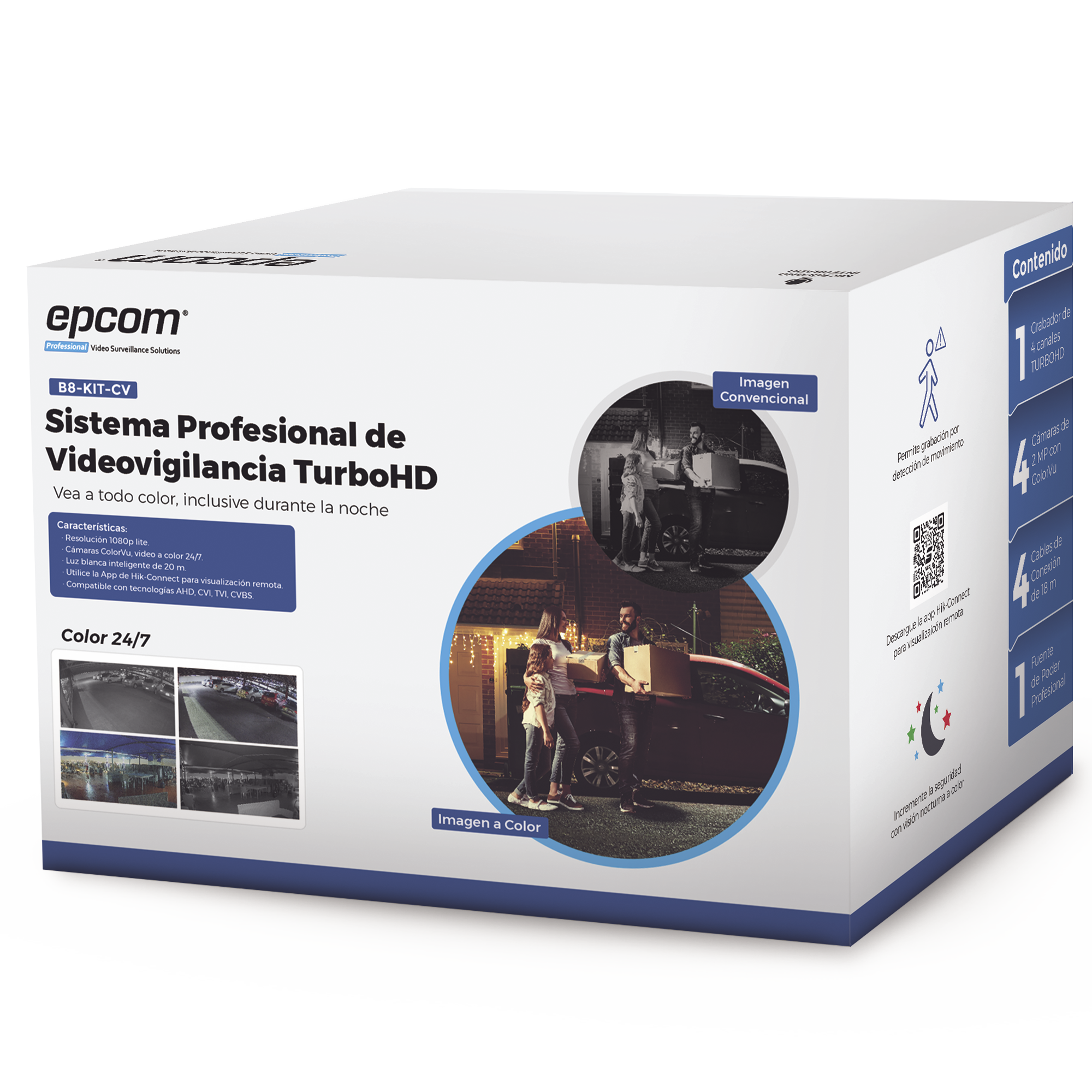 Kit TurboHD 1080p Lite / DVR 4 Canales / 4 Cámaras Bala 2 Megapixel ColorVu / Fuente de Poder / Accesorios de instalación - SILYMX