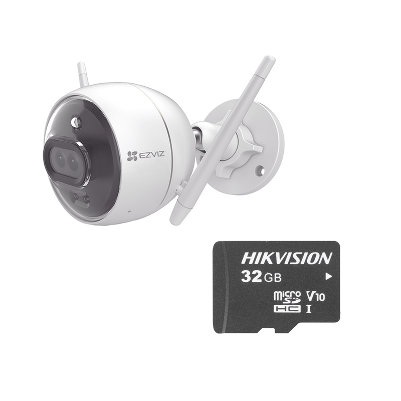 Kit de Camara WiFi y Memoria Micro SD / Incluye 1 Pieza C3X y 1 Memoria MicroSD 32GB / Audio de Dos Vías / Colores en Oscuridad / Detección Humana y de Vehículo - SILYMX