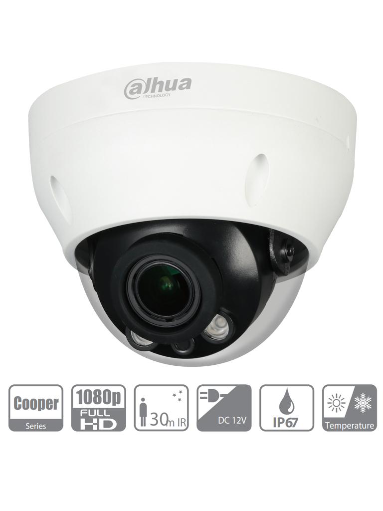 DAHUA COOPER D3A21-VF - Cámara Domo Varifocal de 2 Megapixeles/ Lente de 2.7 a 12mm/ IR de 30 Mts/ IP67/ DWDR/ BLC/ HCL/ - SILYMX