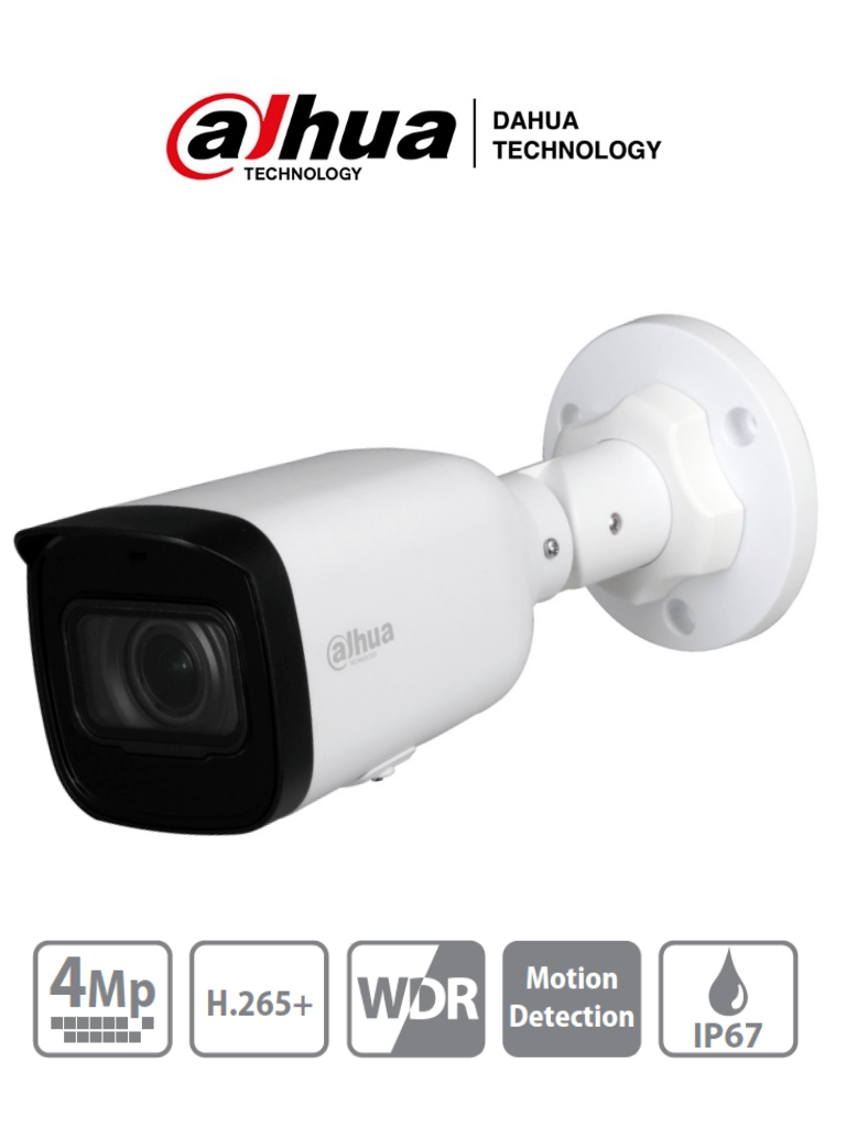 DAHUA IPC-HFW1431T1-ZS-S4 - Camara IP Bullet de 4 Megapixeles/ Lente Motorizado de 2.8 a 12mm/ H.265/ IR de 50 Metros/ WDR Real, 3D DNR/ Ranura para MicroSD/ IP67/ PoE - SILYMX