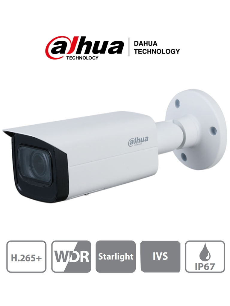 DAHUA IPC-HFW2431TN-ZS-S2 - Camara IP Bullet 4 Megapixeles/ Lente Motorizado de 2.7 a 13.5mm/ IR 60Mts/ WDR Real 120dB/ Starlight/ WDR Real 120dB/ Videoanaliticos con IVS/ Ranura Micro SD/ IP67/ PoE/ - SILYMX