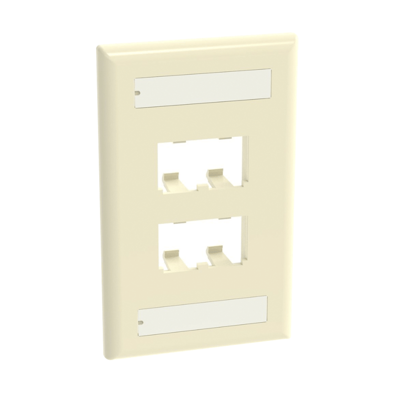Placa De Pared Vertical Clásica Salida Para 4 Puertos Mini-Com Con Espacios Para Etiquetas Color Marfil - SILYMX