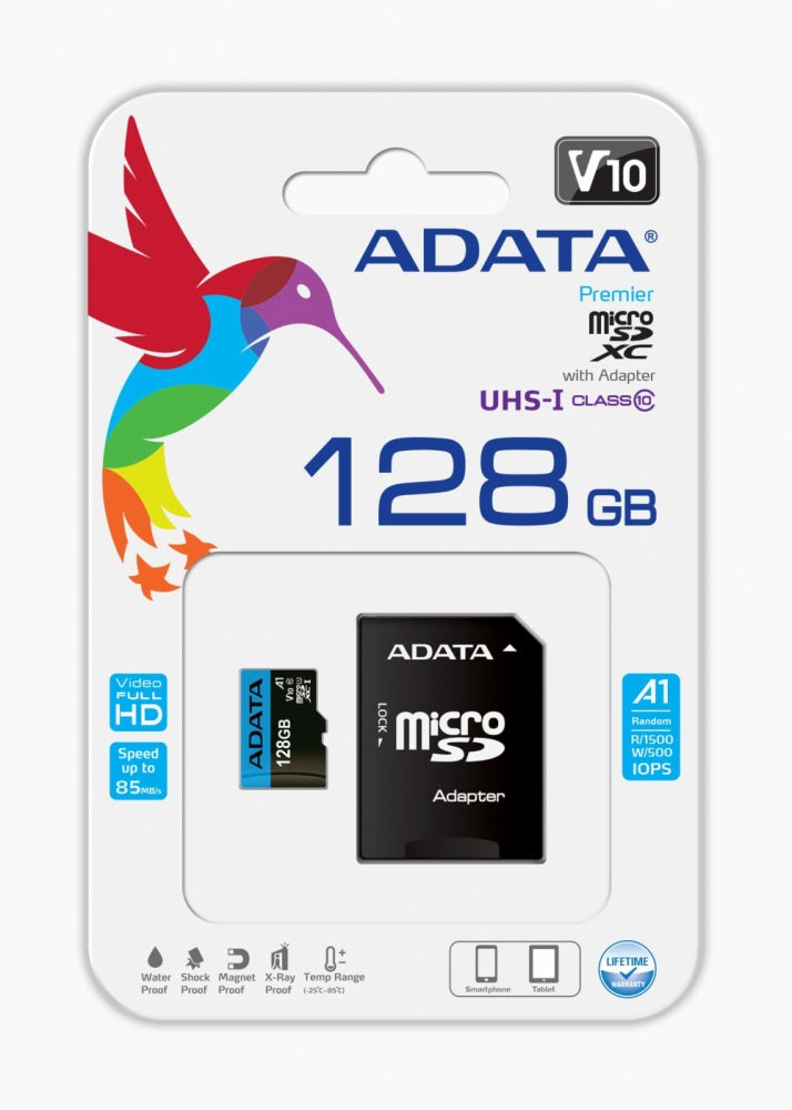 Memoria Flash Adata Premier, 128GB MicroSDXC UHS-I Clase 10, con Adaptador AUSDX128GUICL10A1-RA1 - SILYMX