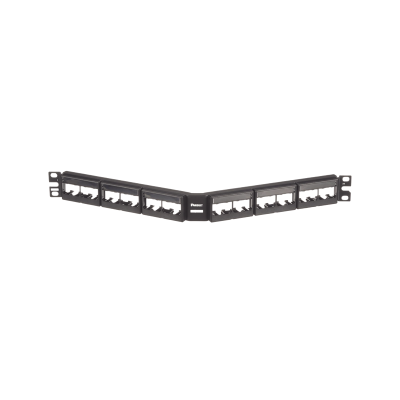 Panel de Parcheo Modular Mini-Com (Sin Conectores) Angulado Sin Blindaje Con Etiqueta y Cubierta de 24 puertos 1UR - SILYMX
