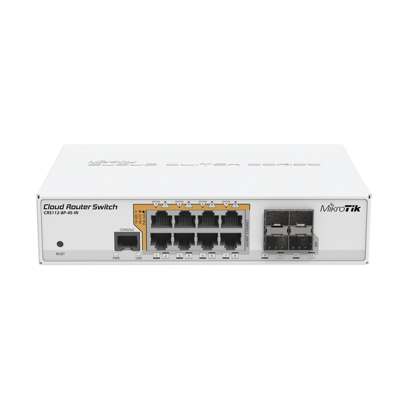 Cloud Router Switch Administrable L3, 8 puertos 10/100/1000 Mbps c/PoE Pasivo ó 802.3af/at, 4 Puertos SFP - SILYMX